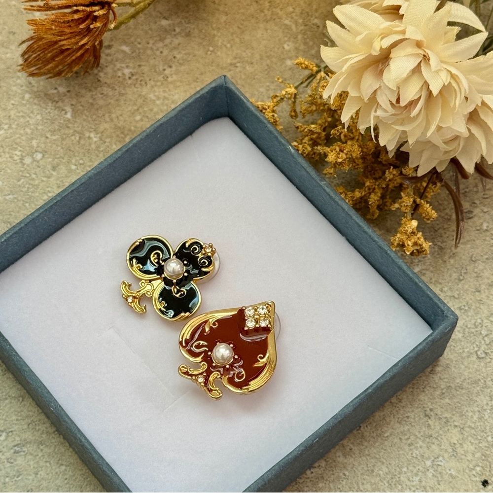 💖4/$30 NEW mismatched Elegant Gold and Black/Red Pearl Earrings - Picture 5 of 7